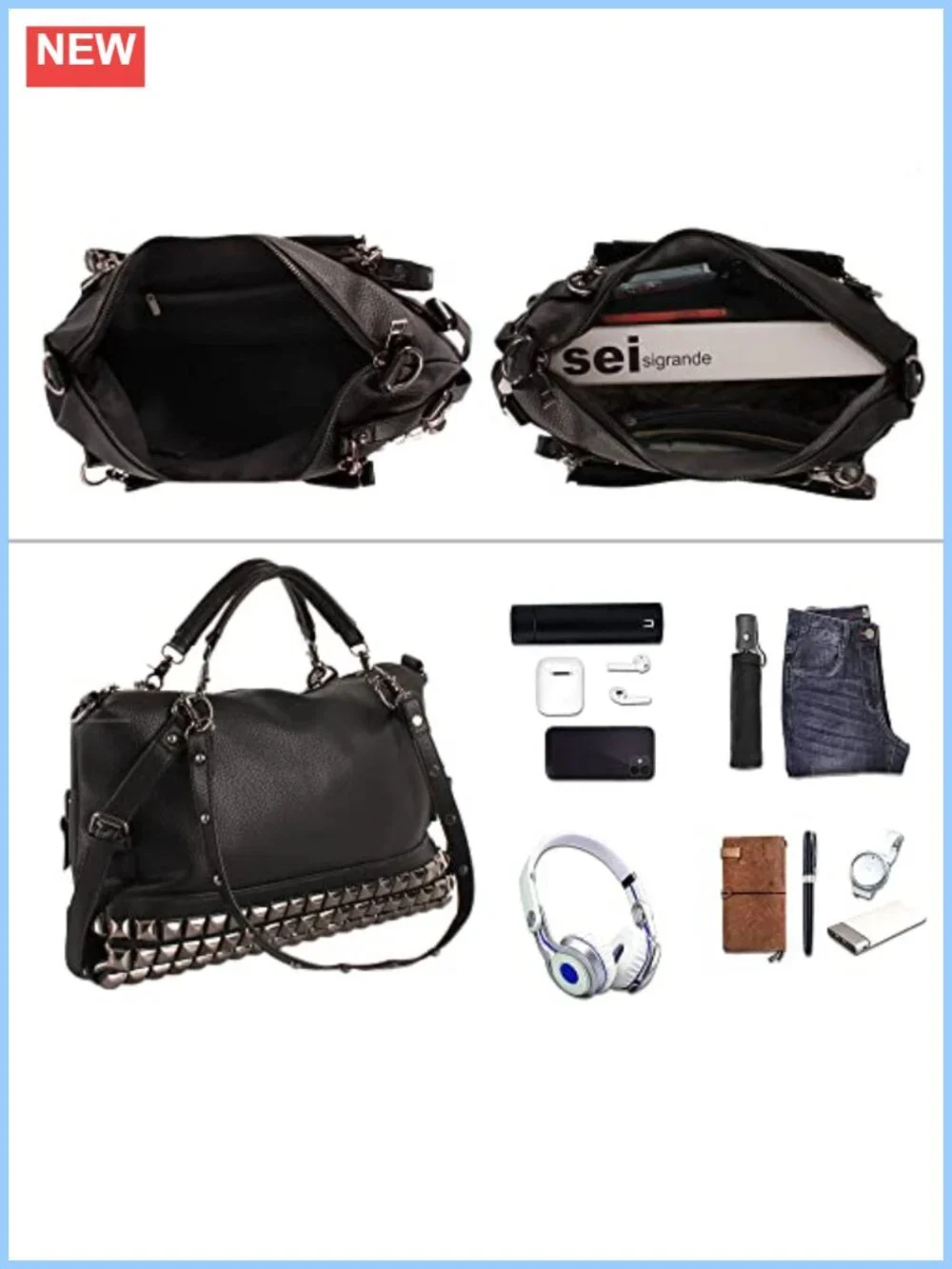 Faux Leather Hobo Handbag Large Crossbody Purse Rivet Top Handle Bag